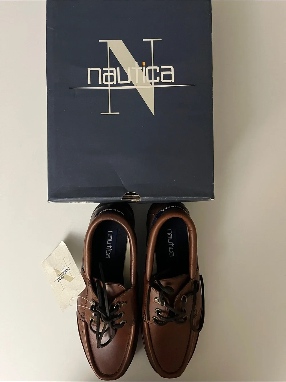Nautica Men’s Brown Leather Boat Shoes - Classic Lace-Up